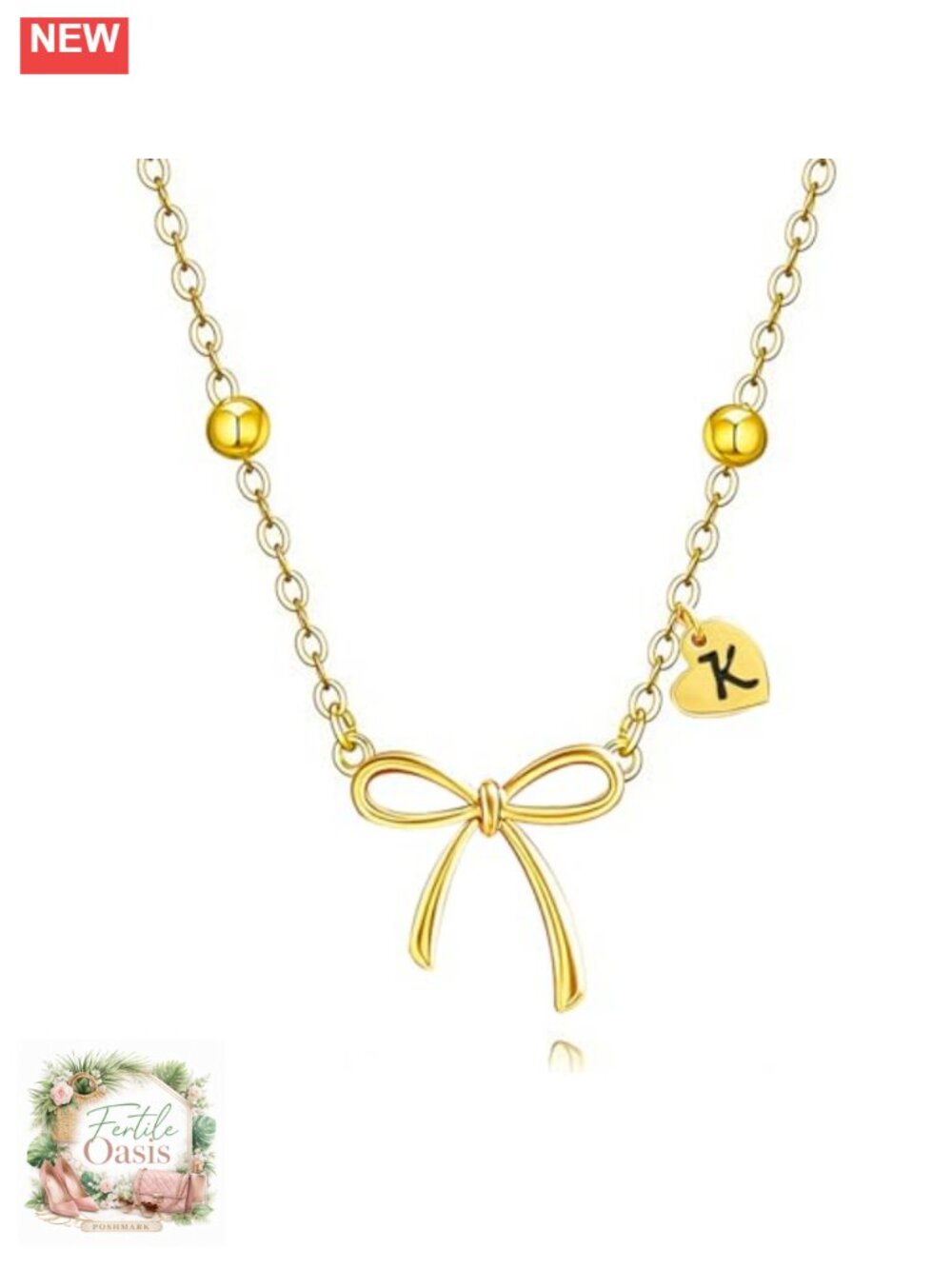 Bow Pendant Necklace 14K Gold Plated Personalized Letter Choker